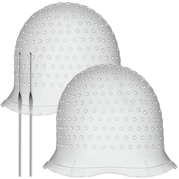 2 Pcs Hair Coloring Highlighting Cap Reusable Silicone Highlight Cap Pull Through Caps for Hair Coloring Frosting Cap wi