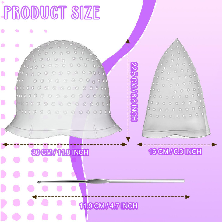 2 Pcs Hair Coloring Highlighting Cap Reusable Silicone Highlight Cap Pull Through Caps for Hair Coloring Frosting Cap wi