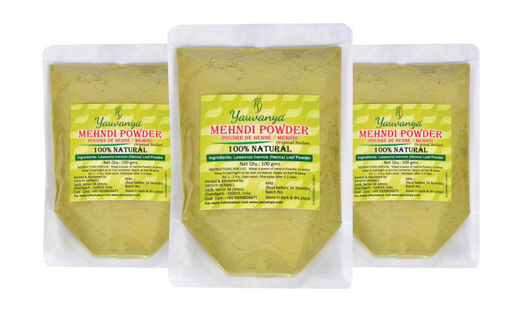 Yauvanya Original Indian Rajasthani Pure and Natural Henna Mehndi for Hair Natural hair color No chemical 300 gms 3 Pack
