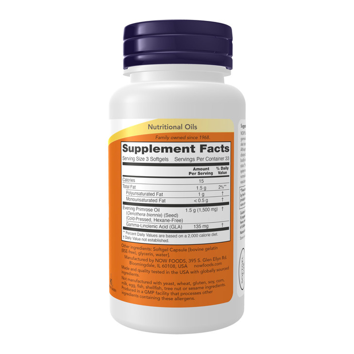 NOW Foods Supplements, Evening Primrose Oil 500 mg with Naturally Occurring GLA (Gamma-Linolenic Acid), 100 Softgels