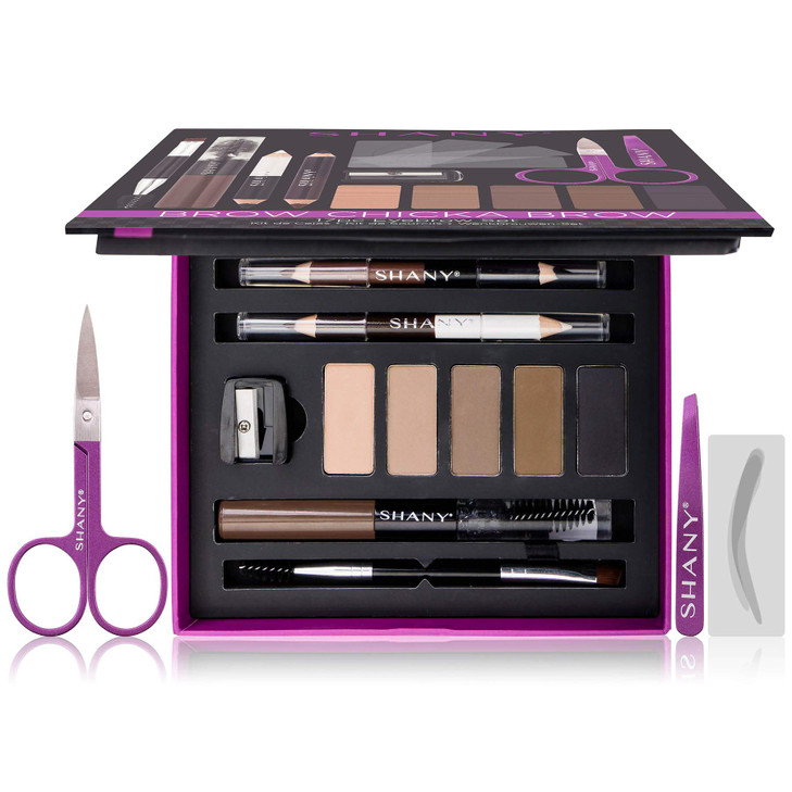 SHANY Brow Chicka Brow Eyebrow Set 17 Piece Eyebrow Makeup Kit with Brow Powder Brow Gel Dual Ended Pencils Stencils Sci