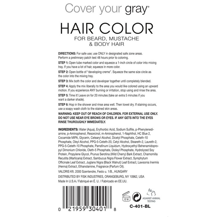 Betty Cover Your Gray Mens Hair Color for Beard Mustache Body Hair Black