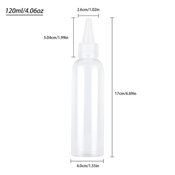 Trendbox 4oz Clear Plastic Bottles Applicator with Twist Top Cap BPAFree for Hair Oils and Liquids 6 Pack with 6pcs Labe