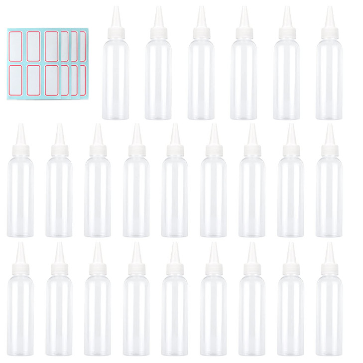 Trendbox 4oz Clear Plastic Bottles Applicator with Twist Top Cap BPAFree for Hair Oils and Liquids 24 Pack with 24pcs La