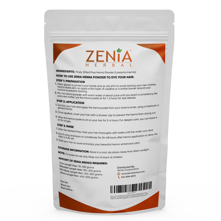 Zenia 100 Pure Natural Henna Powder Lawsonia Inermis 100 grams 35 oz OrangeRed Hair Color Triple Sifted Fresh from Rajas