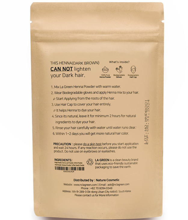LA GREEN 100 Organic USDA DARK BROWN Henna Powder For Hair Dye Natural Hair Color Best For Hair Soft Shiny Healthy Hair