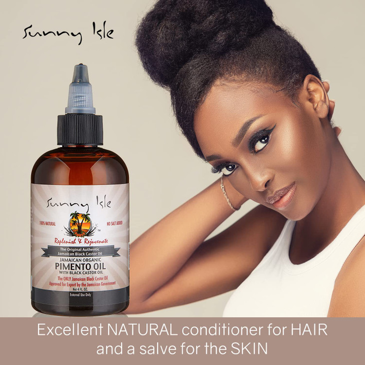 Sunny Isle Jamaican Organic Pimento Oil with Black Castor Oil 4oz Formulated to Nourish the Scalp Condition and Strength