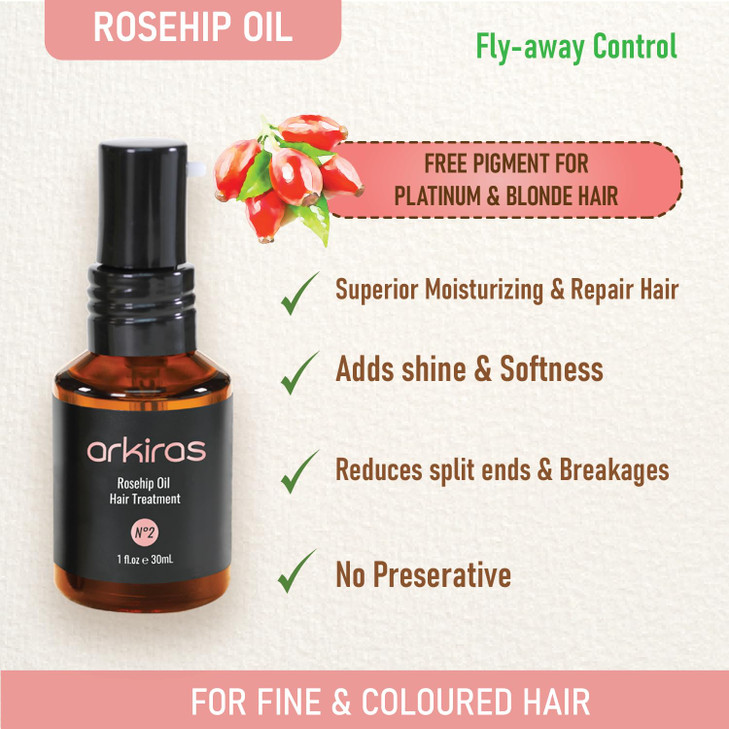 ARKIRAS Rosehip and Abyssinian Oil for Hair Premium Hair Treatment Serum Deep Moisturizing and Penetrating for Fine and