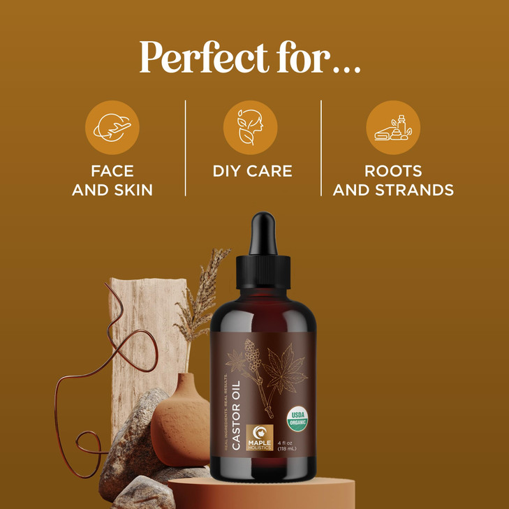 Organic Castor Oil for Hair Skin Nails USDA Organic Hexane Free Castor Oil for Skin Face Eyelashes Brows Stomach and Ful