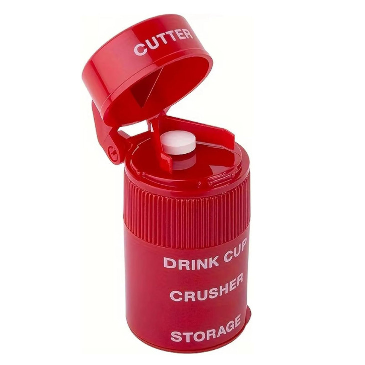 EZY DOSE Pill Crusher, Cutter and Grinder, Crushes Pills, Vitamins, Tablets, Stainless Steel Blade, Removable Drinking Cup, Red, 1 Count (Pack of 1)