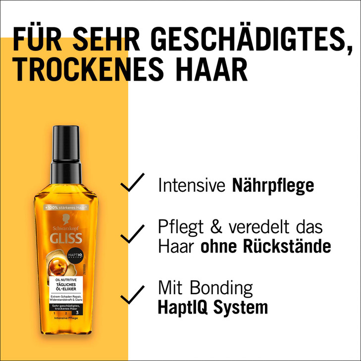 Gliss Kur Hair Oil Daily Oil Elixir 75 ml Hair Oil for Dry Hair Nourishes and Refines Hair Without Oily Residue Contains