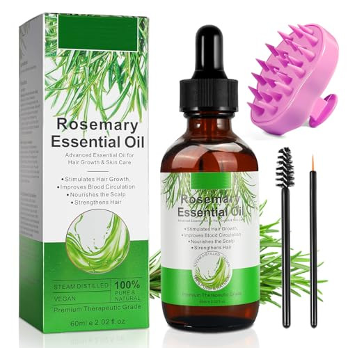 ATOANY Rosemary Oil for Hair Growth 202 Fl Oz with Scalp Massager Pure Rosemary Essential Oil for Eyelashs Eyebrows Face