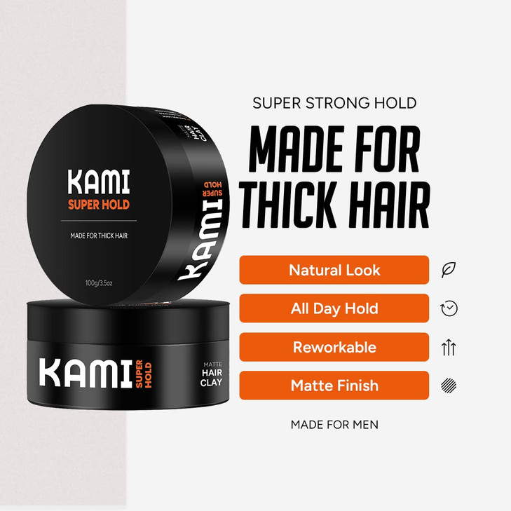 Kami Hair Clay for Men Strong Hold Matte Finish for Thick Hair LongLasting Styling Clay for Texture Volume AllDay Contro
