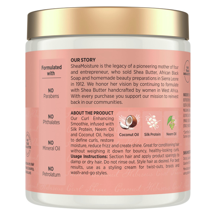 SheaMoisture Curl Enhancing Smoothie Hair Cream Coconut and Hibiscus for Thick Curly Hair Sulfate Free and Paraben Free