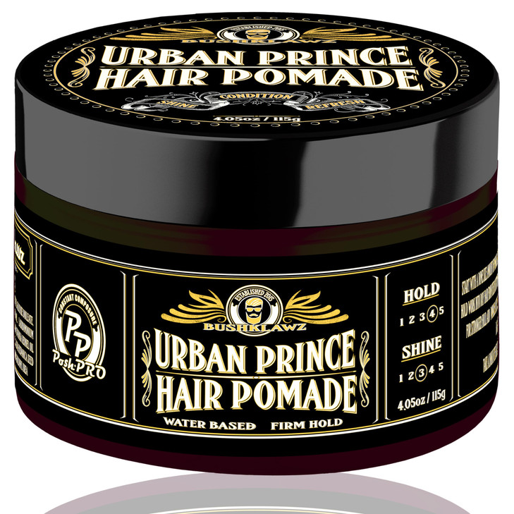 BushKlawz Urban Prince Hair Pomade Water Based Firm Strong Hold Easy to Wash Out Gel Type for Tight Styles Mens Styling