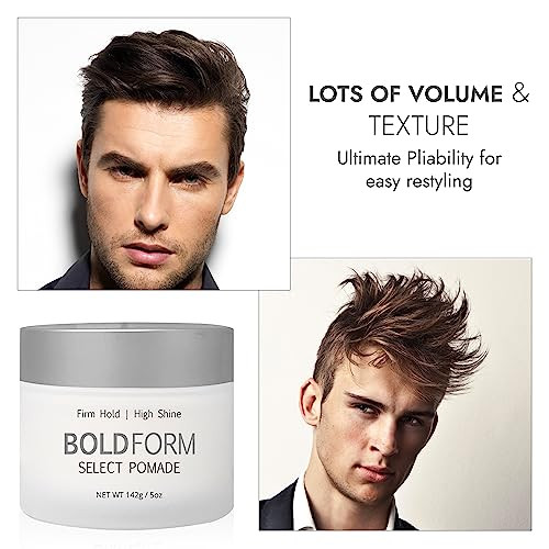 BOLDFORM Select Pomade with Firm Hold and High Shine Hair Styling Products For Men Water Soluble Mens Hair Pomade with N