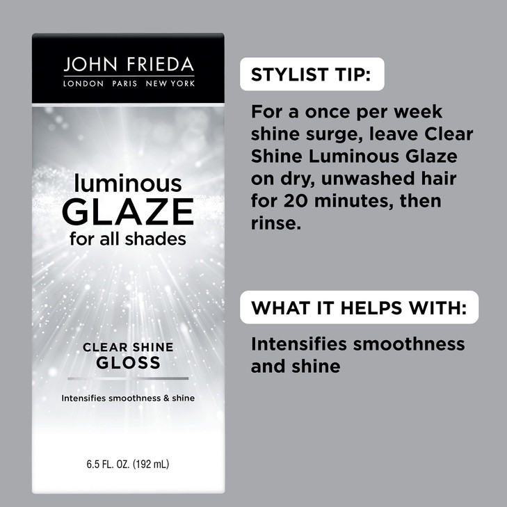 John Frieda Luminous Glaze Clear Shine Gloss AntiFade Color Enriching Gloss Safe for Color Treated Hair 65 Ounces