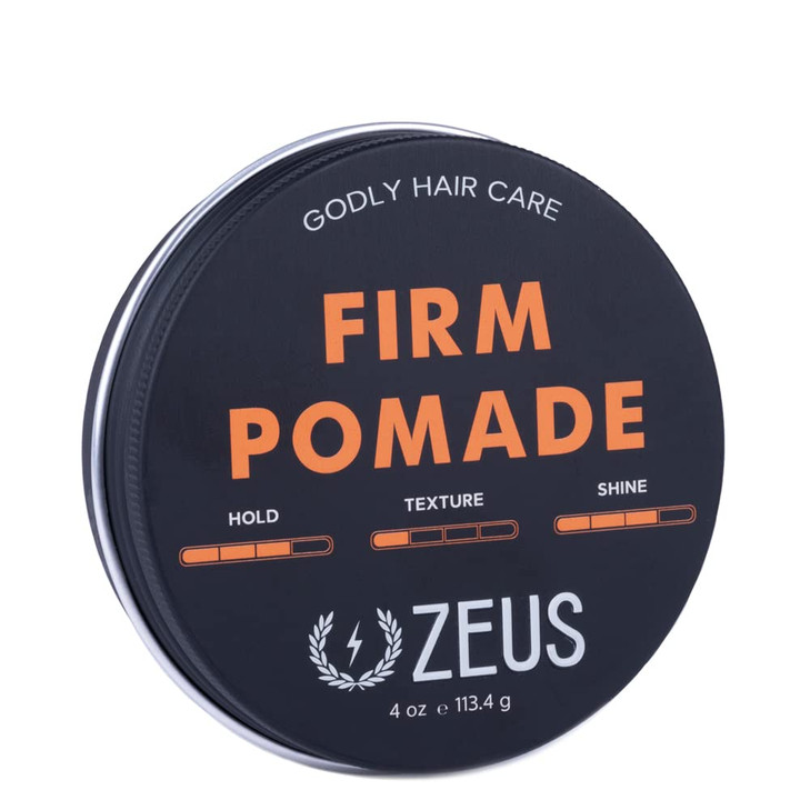 ZEUS Firm Hold Water Based Pomade for Men Natural Shine AllDay Hold Hair Styling Gel Made in USA 4 oz