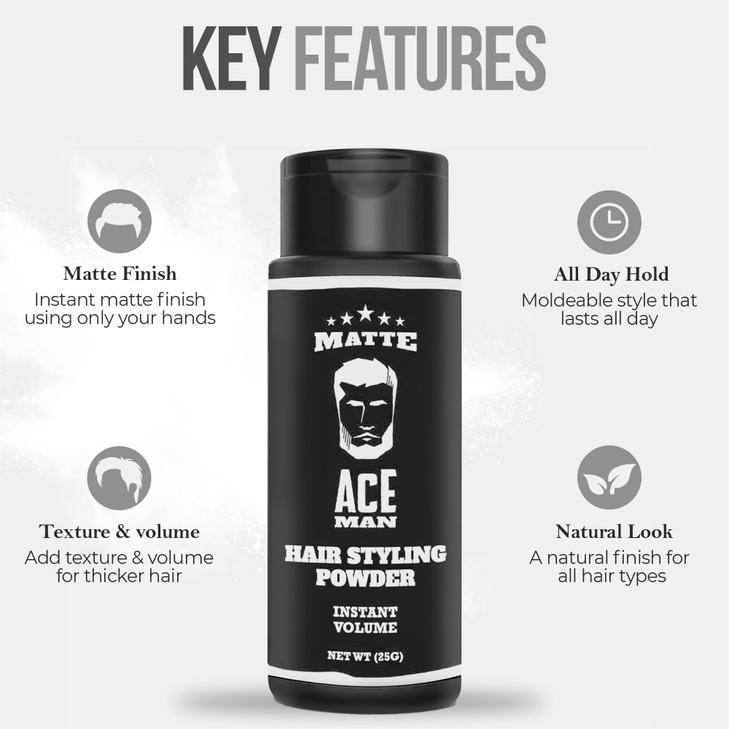 AceMan Hair Styling Powder Natural Matte Texture Volume Root Lift No Grease or Residue LongLasting Hold for Men and Wome