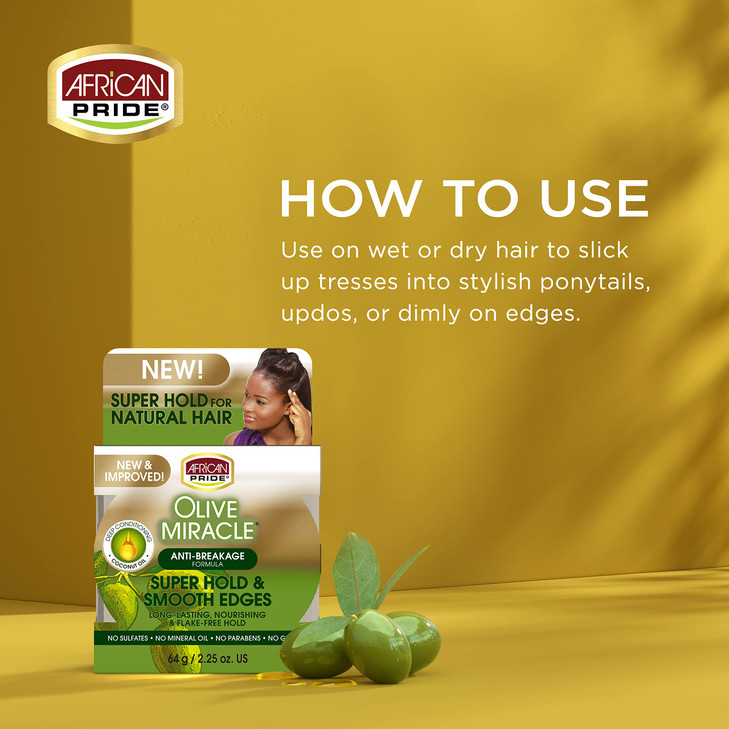 African Pride Olive Miracle Silky Smooth Edges 3 Pack Contains Olive and Coconut oil to reduce breakage and seal in mois