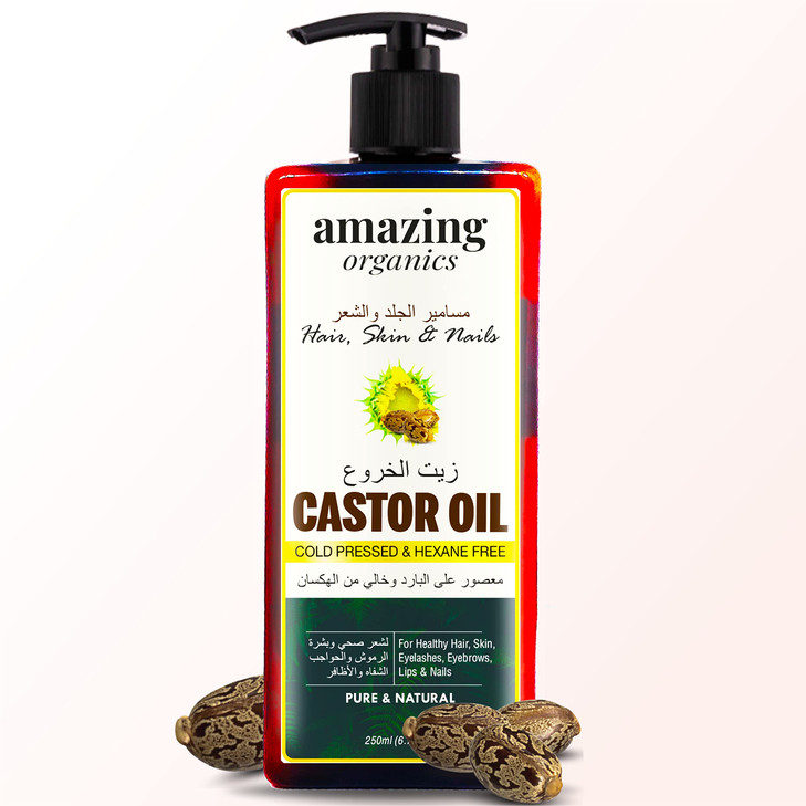 AmazingOrganics Castor Oil Pure Unrefined for Hair Skin Eyelashes Nails 250 ml