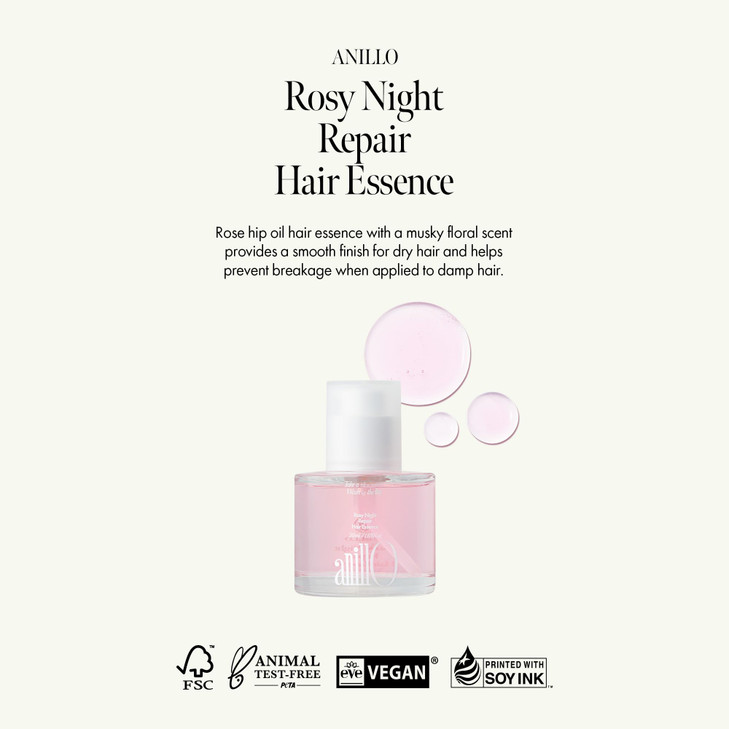 ANILLO Rosy Night Repair Hair Essence with Damask Rose Extract Rosehip Oil Peptide Complex for Dry Damaged Frizzy Hair M