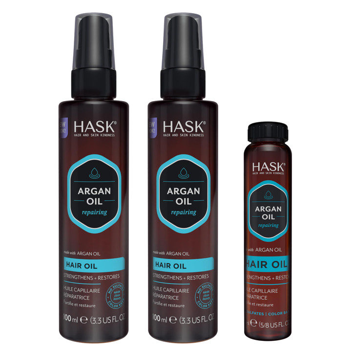 HASK ARGAN Repairing Shine Hair Oil for All Hair Types Vegan Color Safe Glutenfree Sulfatefree Parabenfree Pack of 3