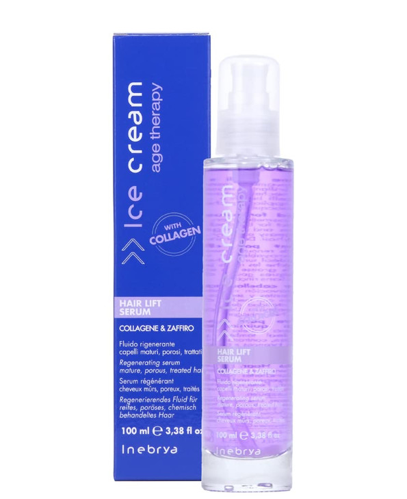 Inebrya Ice Cream Hair Lift Serum Collagene Zaffiro Regenerating Serum Mature Porous Treated Hair with Collagen 338 Oz