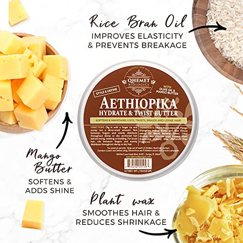 Qhemet Biologics Aethiopika Hydrate Twist Butter FrizzFree Styling Butter Adds Flexible Definition to High Low Porosity