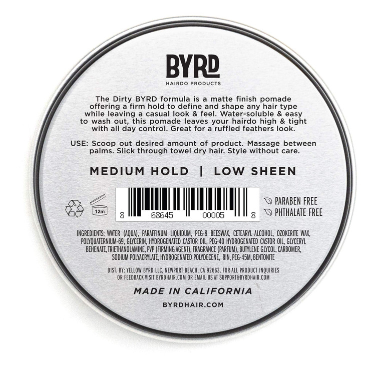 BYRD Hair Matte Pomade Medium Hold No Sheen For All Hair Types Mineral Oil Paraben Free Phthalate Sulfate Free CrueltyFr