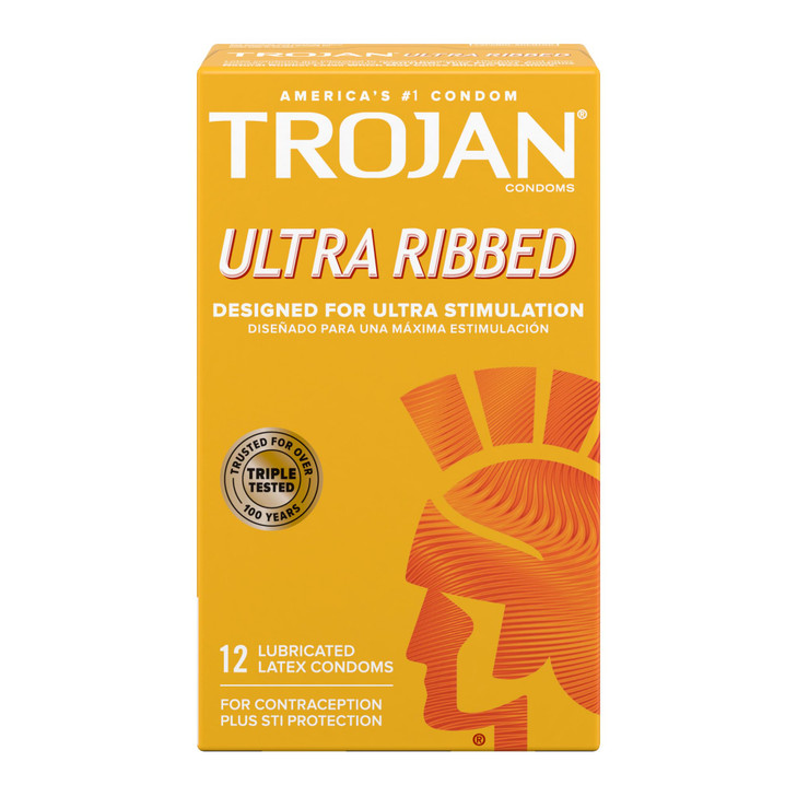 TROJAN Ultra Ribbed Condoms, Lubricated Condoms for Men, Americas Number One Condom, 12 Count