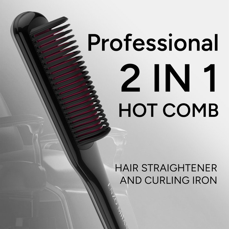 Enzo Milano SX ENZOcool Professional 2in1 Hot Comb for Thick and Thin Hair ClosetoRoot Heating Straightener Curler for W