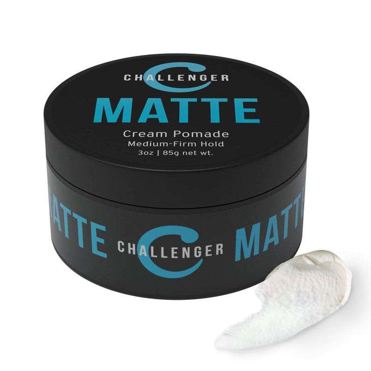Challenger Mens Matte Cream Pomade Natural Shine Free Finish Product Clean Subtle Scent Medium Firm Hold Travel Friendly