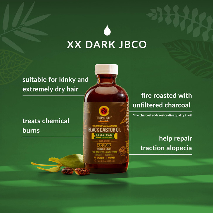 Tropic Isle Living Jamaican Black Castor Oil XX Dark 4 oz Conditioning Blend for Hair and Scalp Care with a Rich Finish