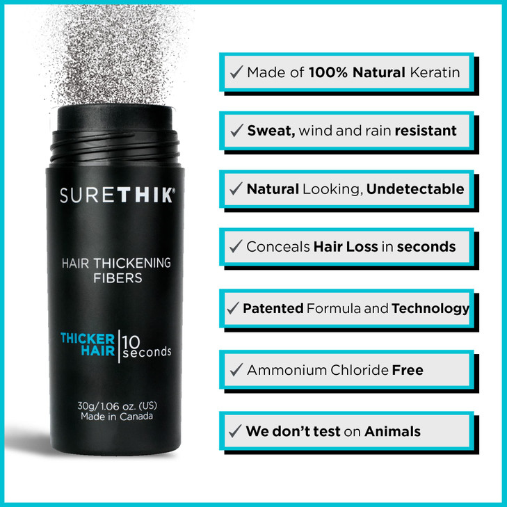 SURETHIK Hair Thickening Fibers Pack of 4 x 30g Bottle Black For Thicker Looking Hair Building Hair Fibers to Conceal Th