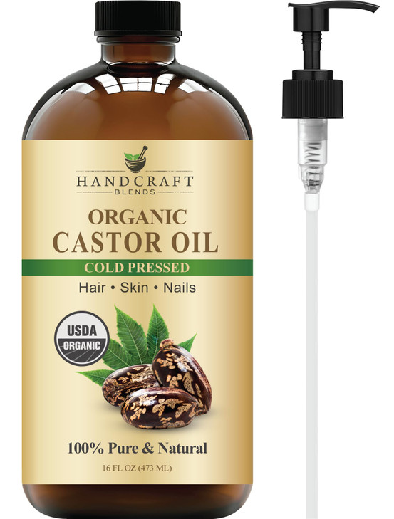 Handcraft Blends ColdPressed Organic Castor Oil 16 Fl Oz Glass Bottle 100 Pure and Natural Premium Grade Carrier Oil Hai