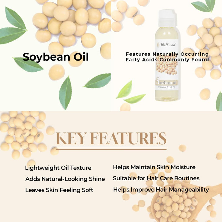 Wells 100 Pure Soybean Oil Natural Carrier for Hair Growth Eyelashes Brows Skin Nails Moisturization Cold Pressed 4 fl o