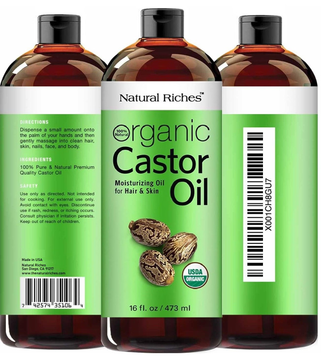 Natural Riches Organic Castor Oil Cold Pressed USDA Certified for Hair Growth Thicker Eyelashes Eyebrows Moisturizes Dry