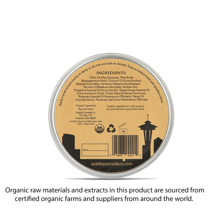 Seattle Pomade Co USDA Certified Organic Pomade Medium Hold High Shine Hair Styling Formula Non GMO Made with organic ma