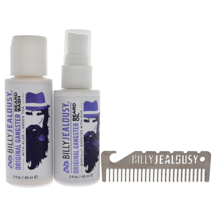Billy Jealousy Original Gangster Beard Kit with Trave Size Beard Wash Oil and Titanium Keychain Comb to Cleanse Stengthe