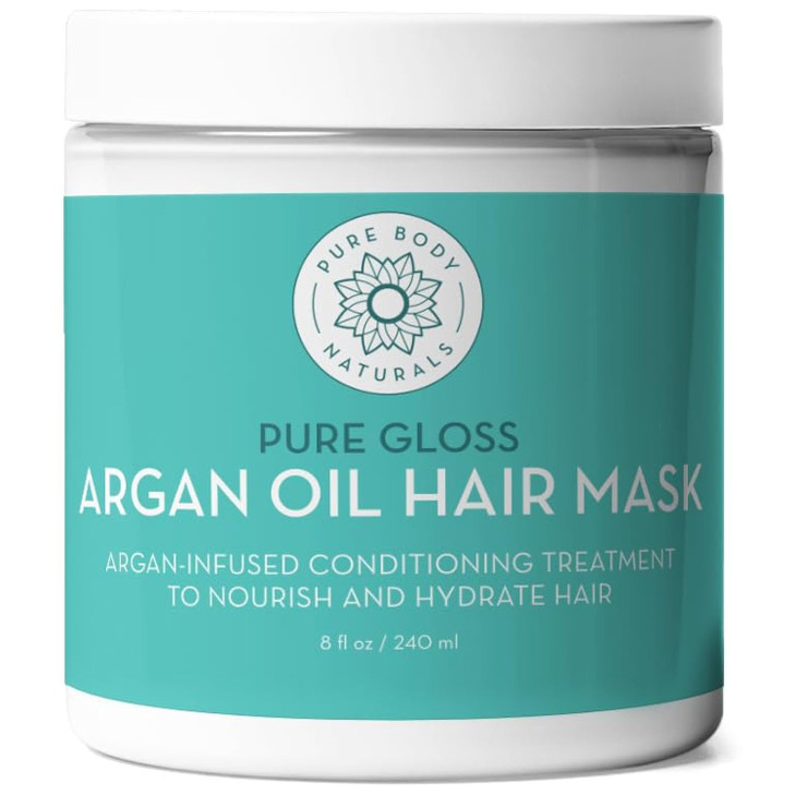 Pure Body Naturals Hair Mask 8 Fluid Ounces Argan Oil Deep Conditioning Treatment for Damaged Hair Hair Growth Curly Hai