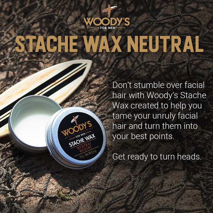 Woodys Mustache Wax Strong Hold Stache Beard Styling Wax for Men Tames Unruly Facial Hair Neutral Finish NonGreasy LongL