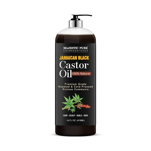 MAJESTIC PURE Pure Jamaican Black Castor Oil for Hair Care Strengthening Nourishing and Volumizing Formula Non GMO Verif