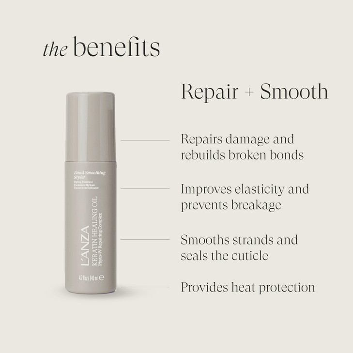 LANZA Keratin Healing Oil Bond Smoothing Styler Repairs Split Ends Smooths Flyaways Adds Silky Shine Color Safe AntiFriz
