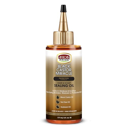 African Pride Black Castor Miracle Hair Scalp Sealing Oil Hair Oil with Black Castor Tea Tree Soybean Oil for Moisture L