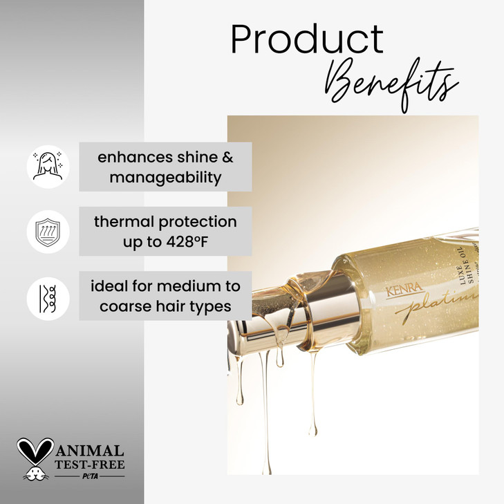 Kenra Professional Platinum Luxe Shine Oil Gold Enriched Nourishing Elixir Enhances Shine Manageability Thermal Protecti