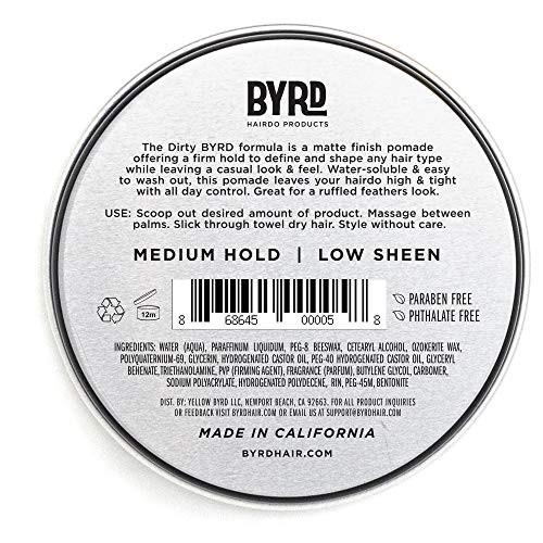 BYRD Matte Pomade 1Pack Medium Hold Matte Finish Add Texture and Sculpt Safe for All Hair Types 15 Oz One Pack