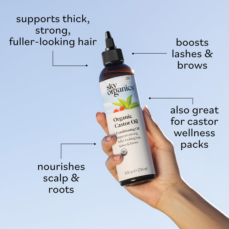 Sky Organics Castor Oil USDA Certified Organic Hair Oil for Hair Growth Skin Face Eyelashes Cold Pressed Hexane Free Pur