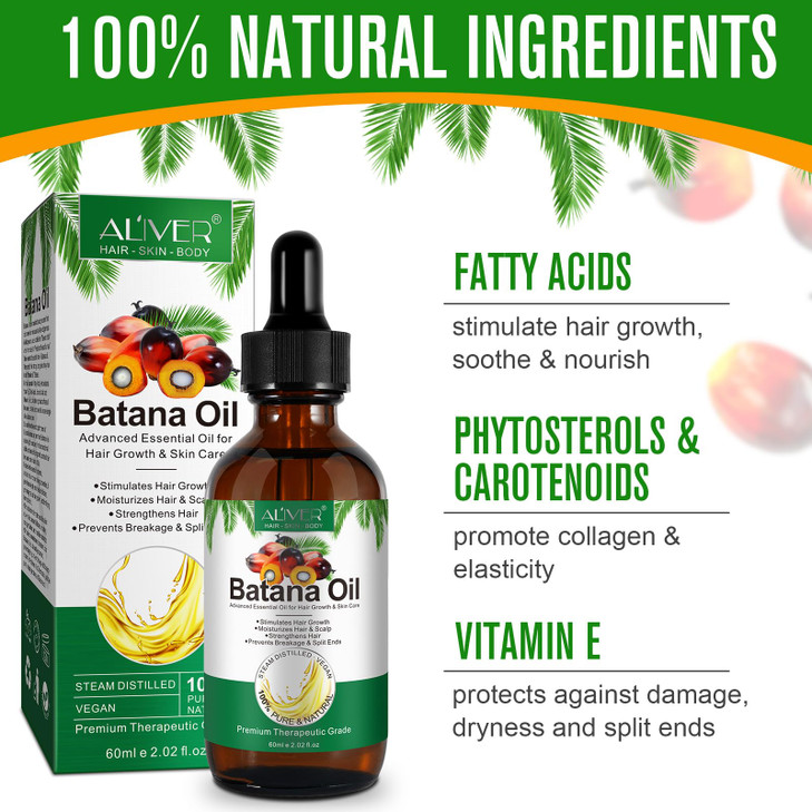ALIVER Hair Growth Oil 100 Natural ColdPressed Batana Oil Enhances Radiance Combats Hair Loss Repairs Damage 202 Fl Oz