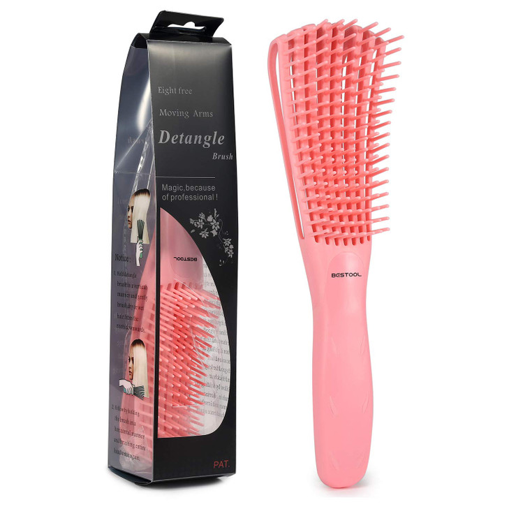 BESTOOL Hair Brush Detangling Brush for Natural Black and Curly Hair Pink Afro 34abc Ideal for Wet or Dry Hair